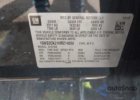 2017 GMC Yukon Denali from USA, damaged, VIN 1GKS2CKJ1HR214890